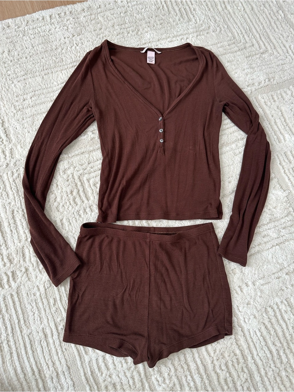 Victoria's Secret Brown Long Sleeve Henley Pajama Set